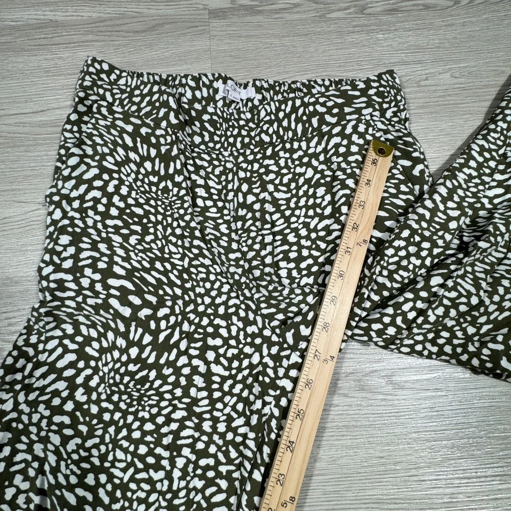 LOFT Women's Wide Leg Pants Animal Print Olive Green‎ White Size S Elastic Waist